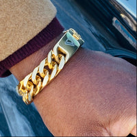 stainless steel gold braided cuban link bracelet